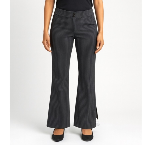 ASOS DESIGN pinstripe flare pants in gray low rise wide leg button zip up SZ 8 - Picture 12 of 12
